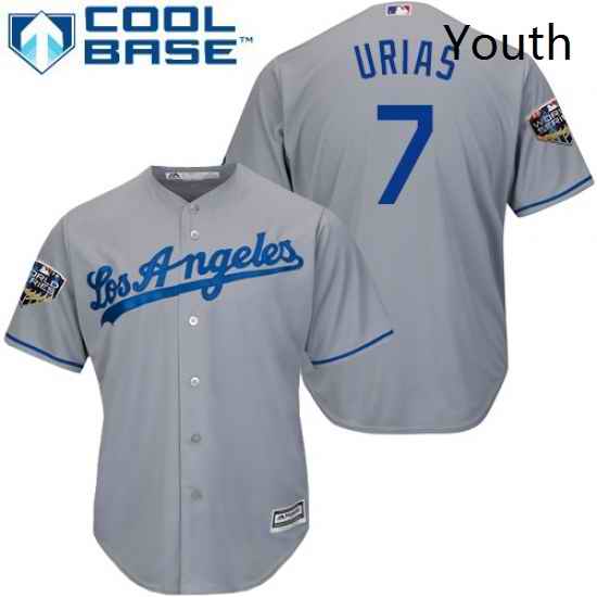 Youth Majestic Los Angeles Dodgers 7 Julio Urias Authentic Grey Road Cool Base 2018 World Series MLB Jersey